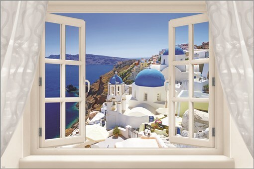 A Veduta window onto the Santorini coast